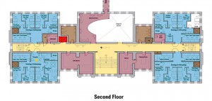 Floor plans for the second floor of the Williams Hall renovation that is currently taking place.   The building is going to be home to administrative offices and a global center and is set to open in mid-2015.