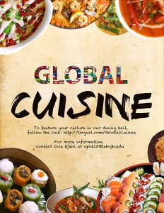 Global Cuisine is an initiative to have themed food nights at Rathbone and U.C. Lower Court for differnt culturual foods.  Ovie Ojeni, '18, along with other staff members is spearheading the initiative.  (Courtesy of Ovie Ojeni)