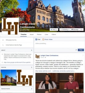 The Lehigh Class Confessions Facebook page aims to bring more awareness about lower income students on Lehigh's campus.