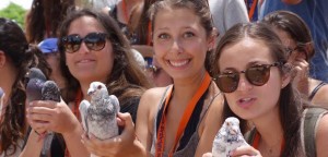 Ali Cohen, ‘17 , Natalie Wasserman, ‘17 , and Darcy Horn, ‘17 , hold homing pigeons at an agricultural farm called Salad Trail during last summer’s Birthright trip in May 2015. (Courtesy of Rabbi Zalman Greenberg)