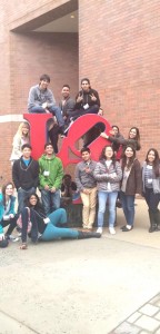 Participants in last year's Diversity Life Weekend pose with the LOVE sculpture outside of Fairchild Martindale Library. The D-Life program provides prospective students with an opportunity to see what life at Lehigh is like. (Courtesy of Jennifer Castro)