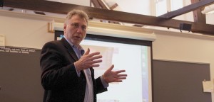 Washington Post Editor in Chief Marty Baron, '76, gives a presentation at Coppee Hall on Monday, Mar. 17, 2014. Baron will be returning to Lehigh on Thursay, Feb. 18, 2016 for a screening of Spotlight. (Courtesy Journalism Department)