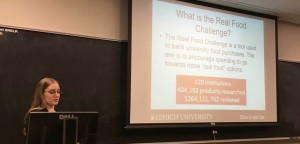 Teresita Liebel, '17, presents on the Real Food Challenge at the Lehigh Valley Association of Independent Colleges (LVAIC) Sustainability Conference on Saturday, Feb. 20, 2016. The conference focused on pomoting sustainability on higher education campuses. (Courtesy of Kelsey Alpaio)