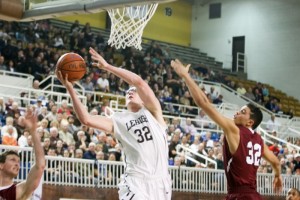 Lehigh junior center Tim Kempton rolls to the basket for a lay-up against Lafaytte on Sunday, Feb. 21, 2016 in Stabler Arena. Lehigh will face Navy in the upcoming Patriot League quarterfinals on Thursday, Mar. 3, 2016. (Michael Reiner/B&W staff)