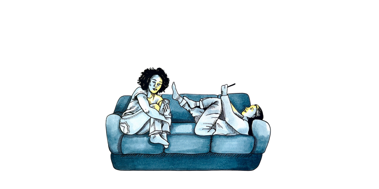Sitting together, scrolling alone